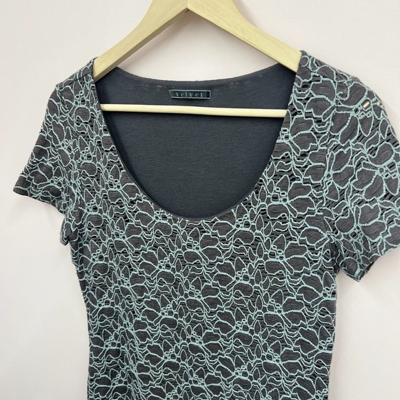 Velvet Gray and Blue Sheath Dress Stretchy Scoop Neck Short Sleeve Size Large - Picture 6 of 6
